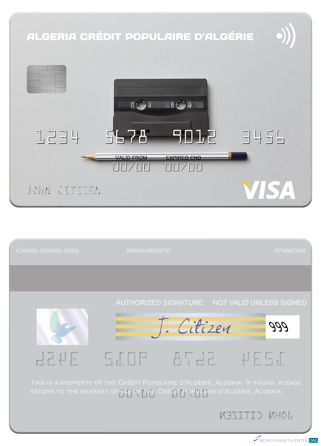 Download Algeria Crédit Populaire d’Algérie visa card Photoshop template